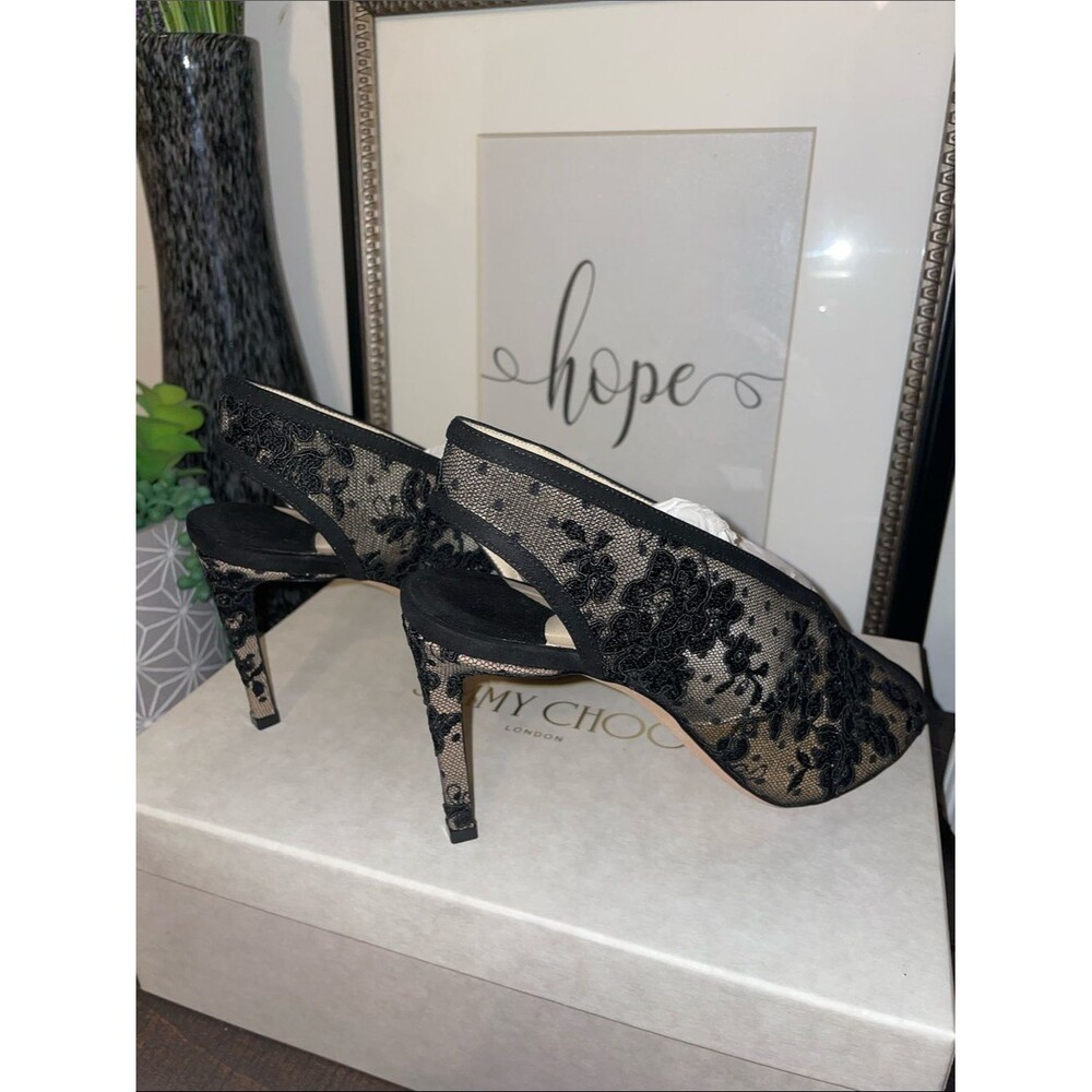 Jimmy Choo Shar 85 Black Floral Lace Peep-Toe Heels Size US 9 / EU 39 MSRP $1200 - Picture 8 of 16